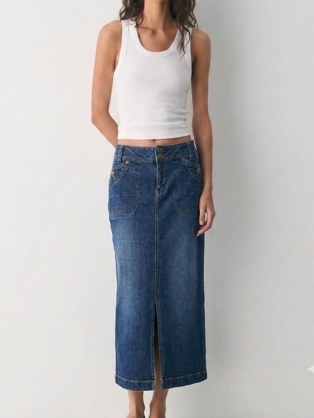 Gap 1969 Vintage Y2K Long Denim Maxi Skirt Front Slit Size 12
